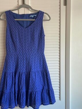 ANTONIO MELANI Blue Eyelet Sleeveless Mini Ruffle Dress 100% Cotton